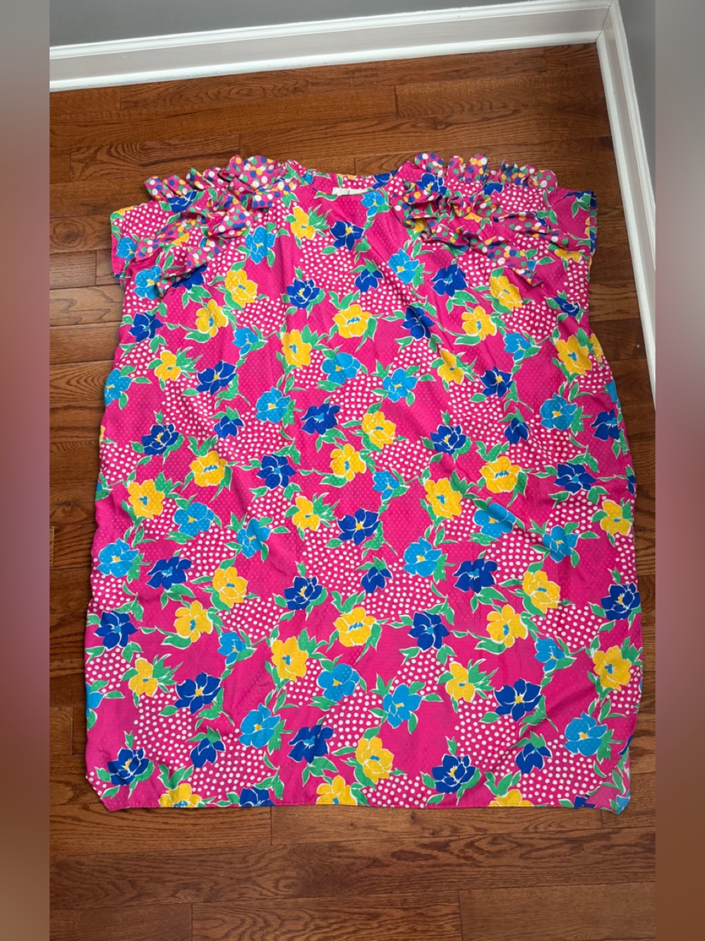 Vintage 70’s 80’s David Brown  Flower Print Caftan Dress Sz L - Picture 8 of 10